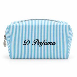 Blue striped D Perfuma Pouch with zip closure and signature logo